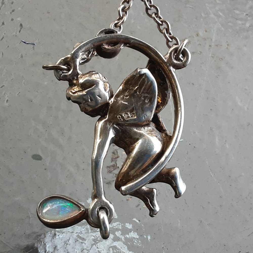 Vintage Art Nouveau Cherub 925 necklace - Picture 2 of 5